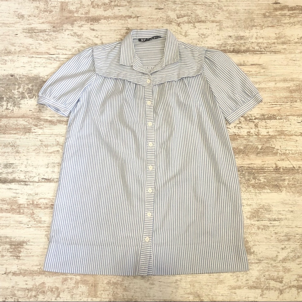 KC Petites Vintage Blue Seersucker Shirt 70s 80s